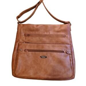 MultiSac Crossbody Vegan Leather Camel Tan Adjustable Strap Square Bag 11x11 x 3